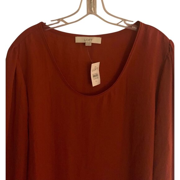 LOFT Rust Orange Lightweight Smocked Cuff Sleeves Women's Career Blouse NWT XL - Picture 5 of 10